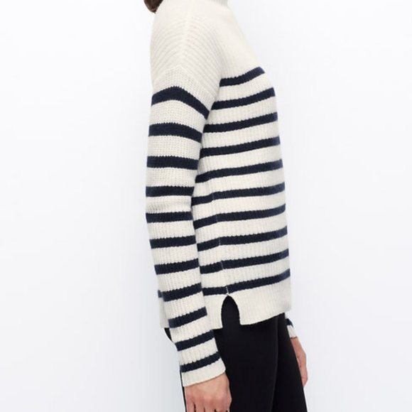 Ann Taylor XL Striped Funnel Neck Cashmere Sweater - Picture 2 of 6